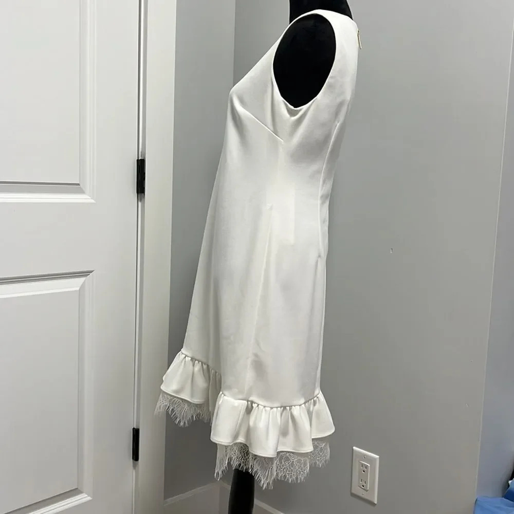 Calvin Klein dress white with gold zipper tank top ruffle bottom with lace size8 - Picture 4 of 10